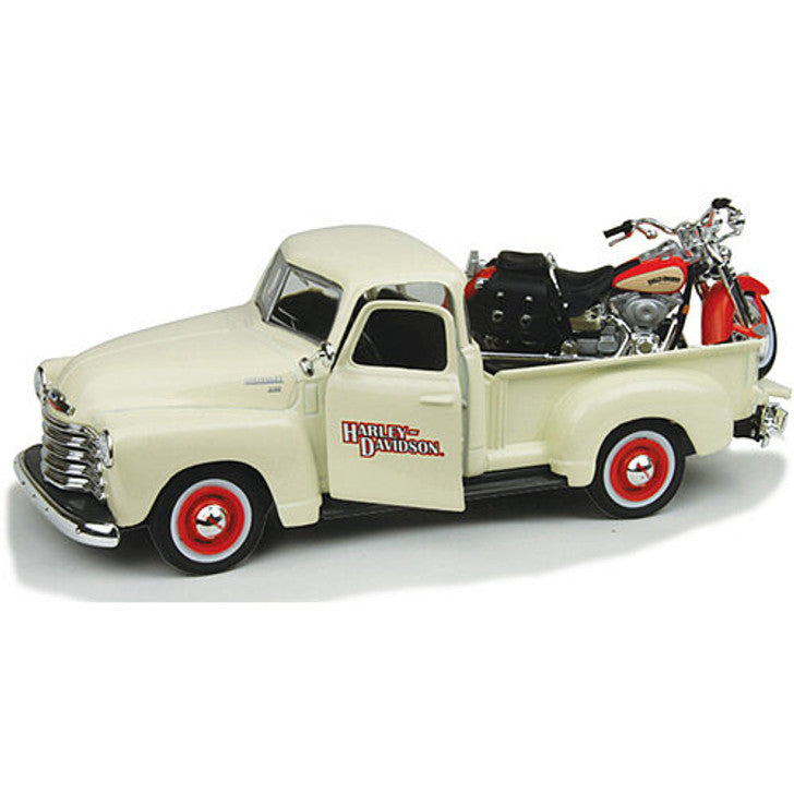 
                  
                    1:24 Die-Cast Vehicle Model 1950 Chevrolet Pickup Cream & 2001 FLSTS Heritage Springer Orange Harley-Davidson® | Collectible Maisto®
                  
                