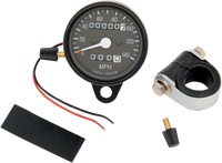 Drag Specialties 2210-0251 | Black/Black Face Mini Mechanical Speedometer With Tripmeter