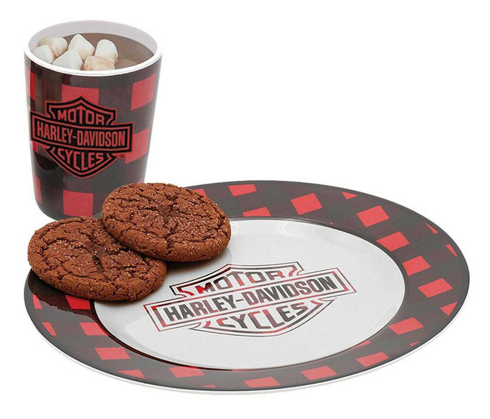 Harley-Davidson® Holiday Plaid Cookie Plate & Cup Set