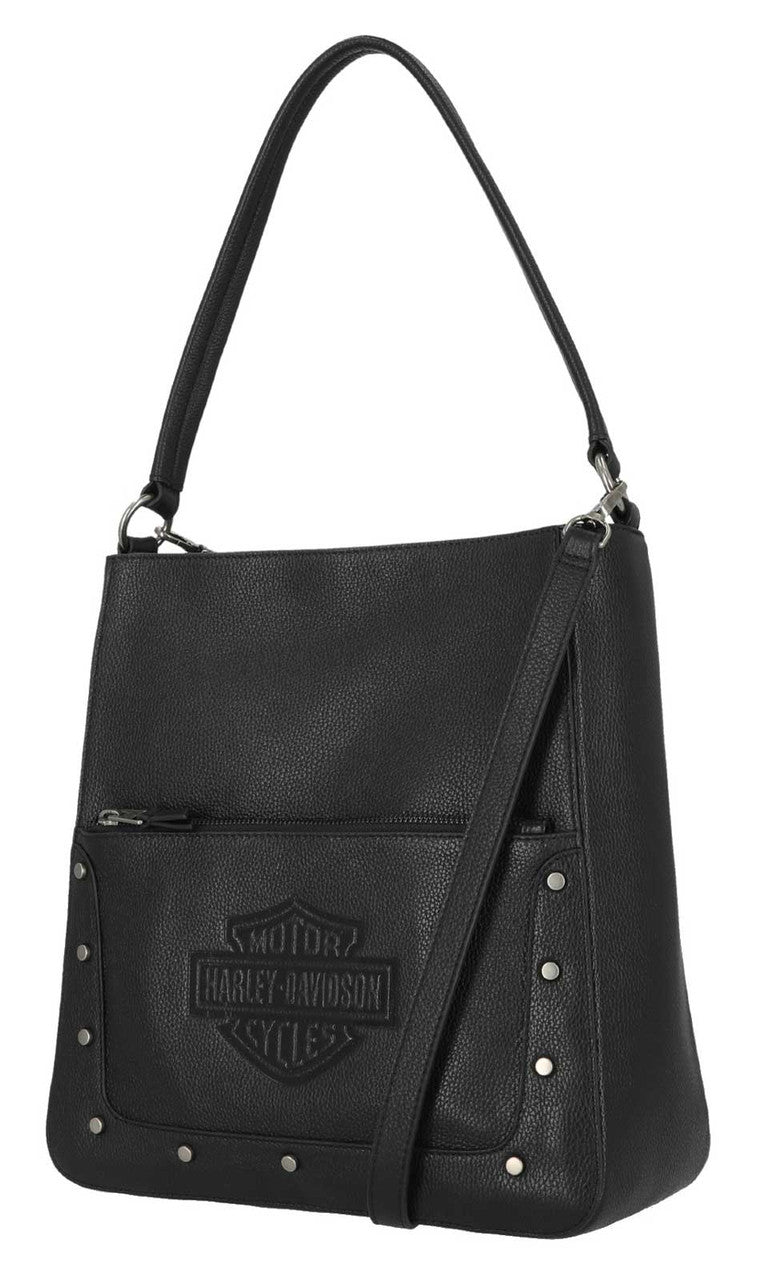 Harley-Davidson® Flat Stud Shopper Hobo Handbag  | Black