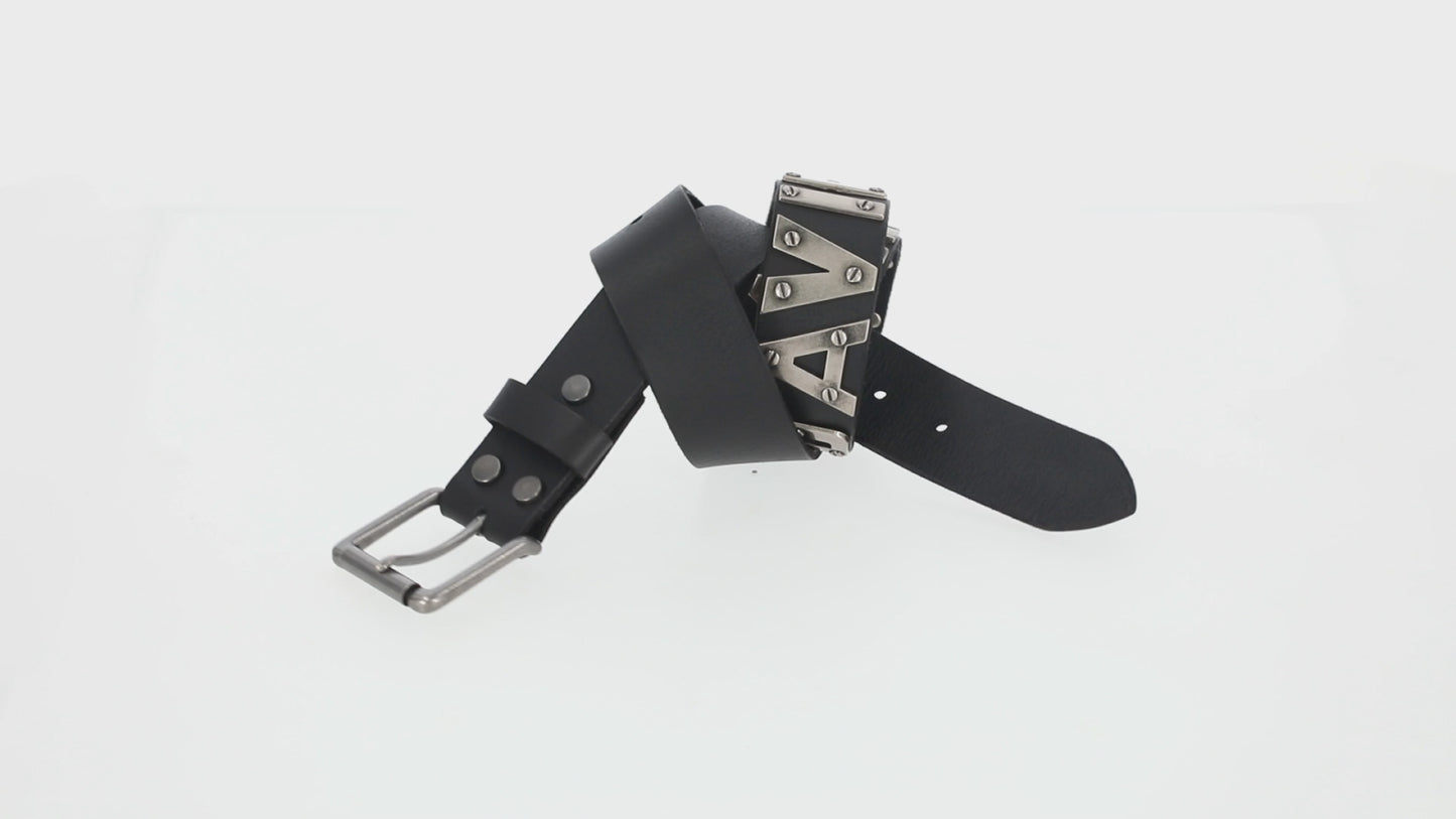 Harley-Davidson® Men's  Metal Letter Leather Belt | Matte Black