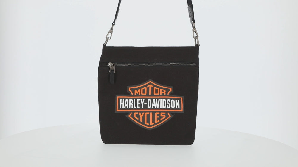 
                  
                    Load and play video in Gallery viewer, Harley-Davidson® Bar &amp;amp; Shield® Crossbody Summer Tote | Black
                  
                