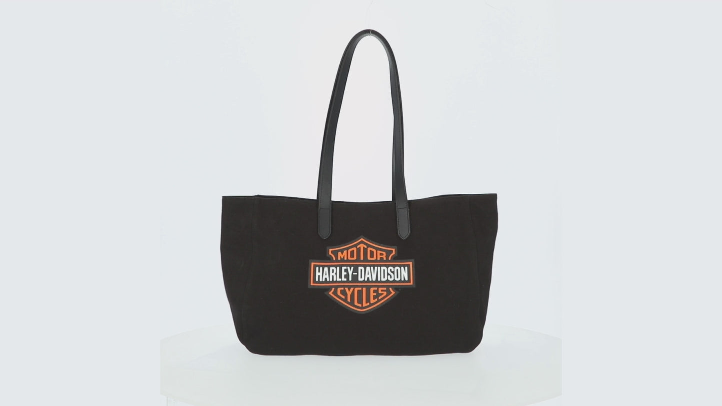 
                  
                    Load and play video in Gallery viewer, Harley-Davidson® Bar &amp;amp; Shield® Summer Tote | Black
                  
                