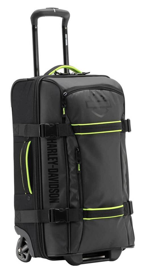Harley-Davidson® Nomad Wheeling Duffel Bag with Shark Wheels | Black and Lime | 21"