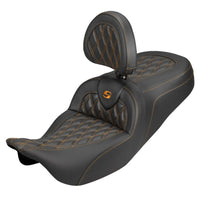Saddlemen Saddlemen 808-07B-206B3 2008-2024* FLHR, FLHT, FLHX & FLTR Standard Reach Roadsofa™ CF LS Seat w/ Driver's Backrest, Orange Stitch