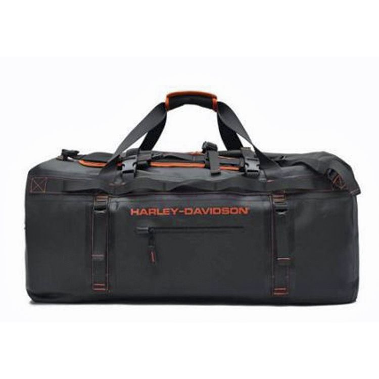Harley-Davidson® Adventure Duffel | Waterproof | 33 Inch | Black & Rust | Hide-Away Backpack Straps
