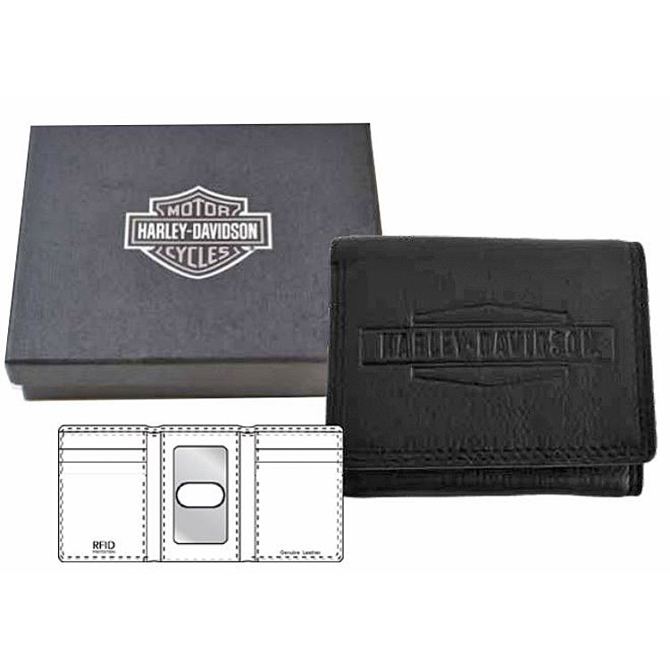 Harley-Davidson® Men's Classic Tri-Fold Wallet | RFID Protection | Stacked H-D® Logo