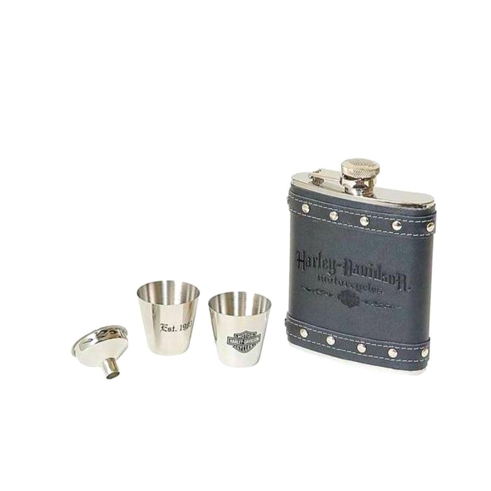 Harley-Davidson® Stainless Steel Flask Gift Set | Genuine Leather Wrap