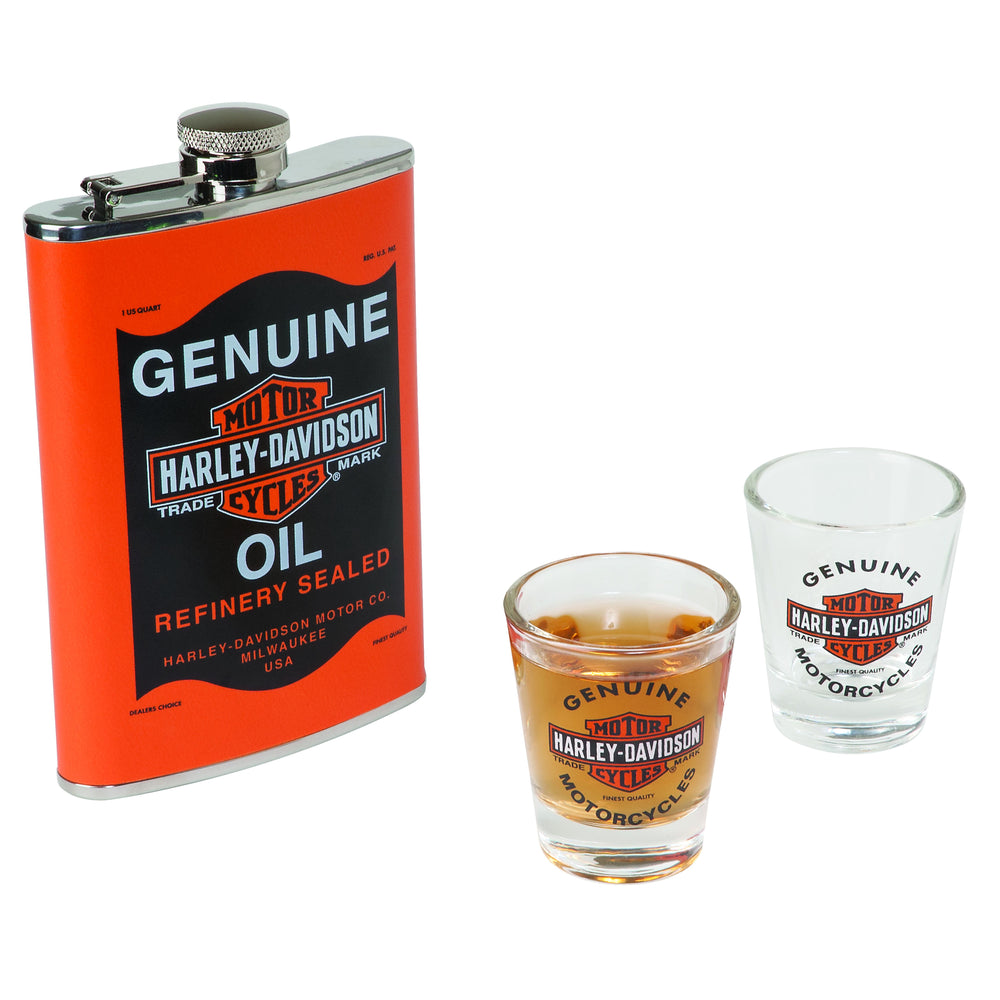 Harley-Davidson® Genuine Oil Can Flask & Shot Glass Gift Set