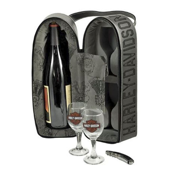 Harley-Davidson® Wine Bottle Tote Set | Includes Two Glasses & Corkscrew Opener