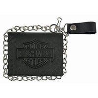 Leather Accessory Source Harley-Davidson® Men's Embossed Bar & Shield® Short Trucker Wallet | Bi-Fold | 19" Biker Chain