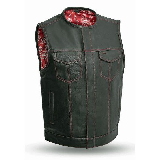First Manufacturing Men's Bandit Leather Motorcycle Vest | Red