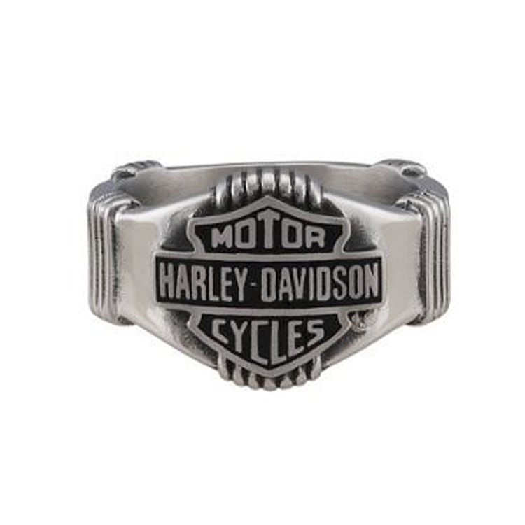 Harley-Davidson® Men's Nut & Coil Bar & Shield® Ring | Black Fill